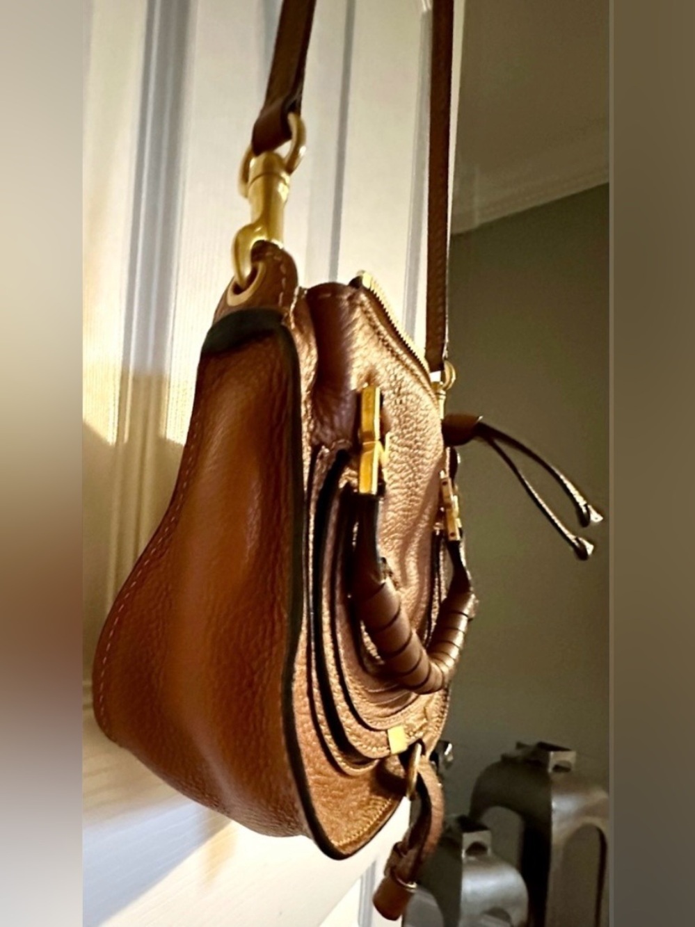 Chloé Mini Marcie Crossbody Bag Tan Grained Leather Like New - Picture 10 of 16